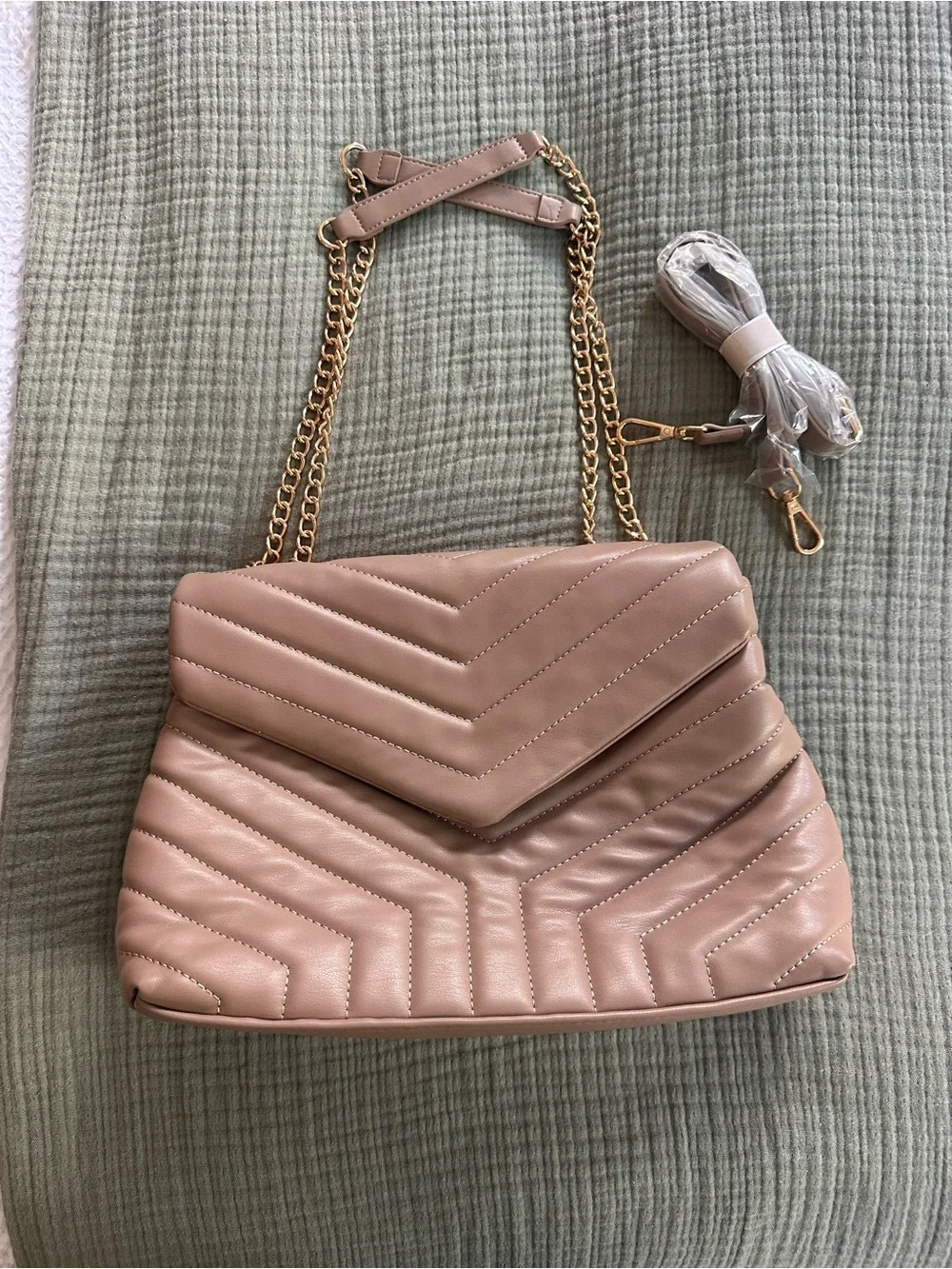 Quilted Chevron Shoulder Bag - Blush Pink